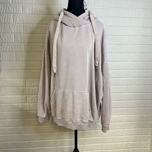 Aerie Oversized Boyfriend Hooded Sweatshirt Sz Large Pink Beige Pullover